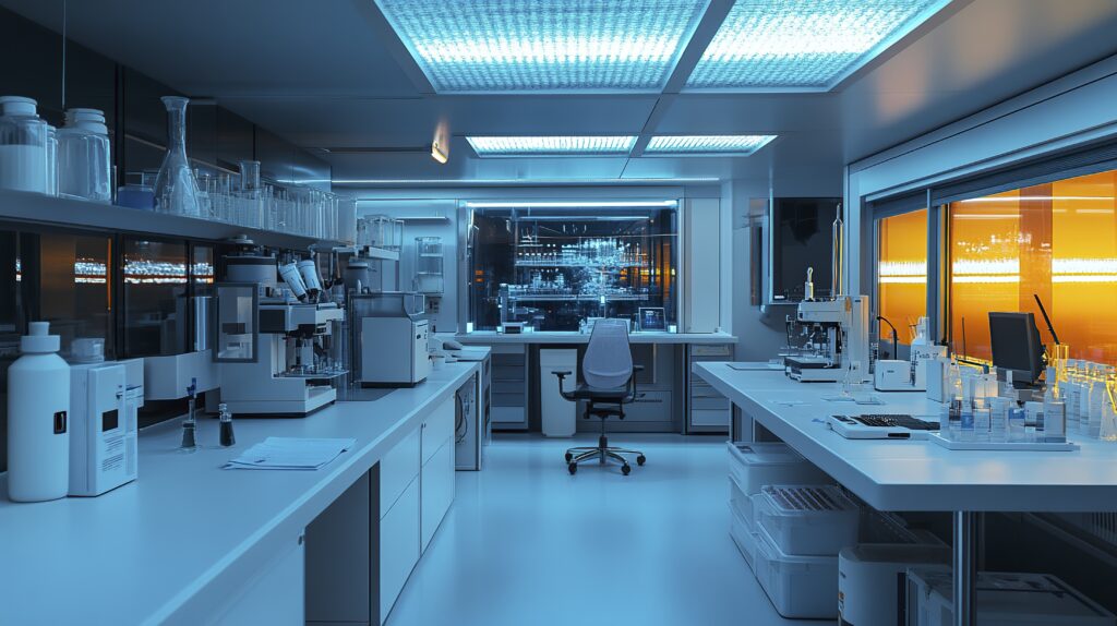 Empty research laboratory, representing the preclinical research context of the seven peptide substances reviewed by the FDA advisory committee in July 2026.
