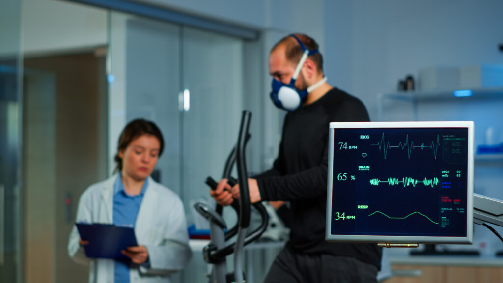 Metabolic testing equipment in an exercise physiology research laboratory, representing the controlled measurement conditions in depot intervention trials.